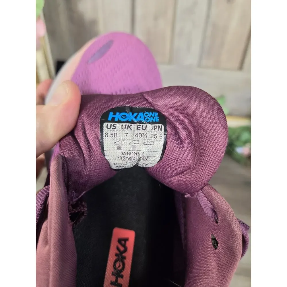 Hoka Bondi 8 Women's Running Shoes Purple Pink White US 8.5B Athletic Sneakers